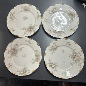 Antique Haviland & Co. Limoges Pink Green Flowers Set Of 4 Luncheon Plates